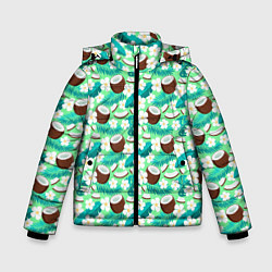 Куртка зимняя для мальчика Летний паттерн с кокосом, цвет: 3D-черный