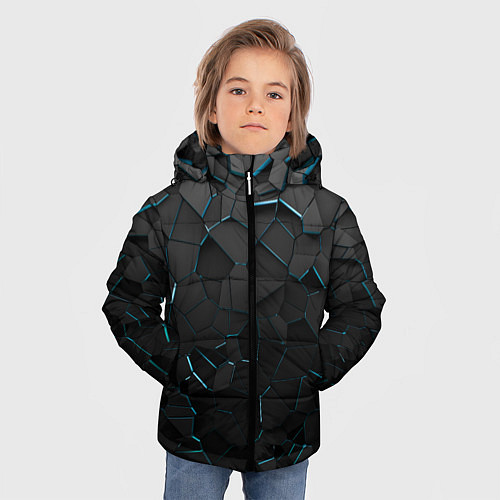 Зимняя куртка для мальчика Плиты с синей неоновой подсветкой / 3D-Черный – фото 3