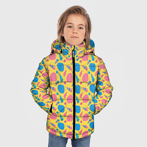 Зимняя куртка для мальчика Летний паттерн с ракушками / 3D-Черный – фото 3