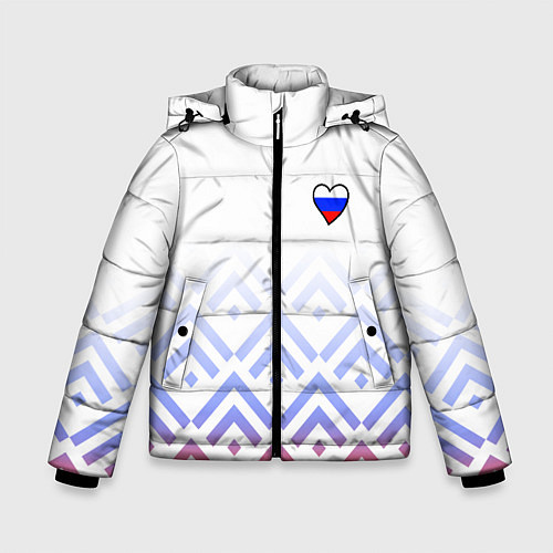 Зимняя куртка для мальчика Сердечко россии - треугольники / 3D-Светло-серый – фото 1