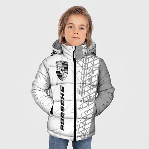Зимняя куртка для мальчика Porsche speed на светлом фоне со следами шин: по-в / 3D-Черный – фото 3