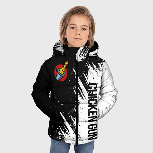 Зимняя куртка для мальчика Chicken gun - белая краска / 3D-Черный – фото 3