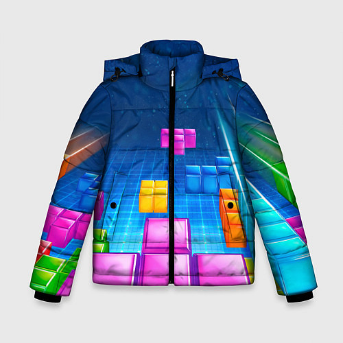 Зимняя куртка для мальчика Падающие сверху блоки тетриса / 3D-Светло-серый – фото 1
