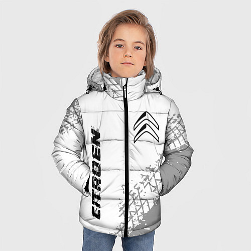Зимняя куртка для мальчика Citroen speed на светлом фоне со следами шин: надп / 3D-Черный – фото 3