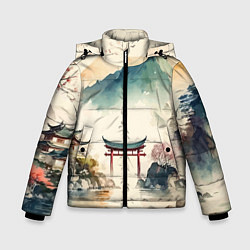 Зимняя куртка для мальчика Японский пейзаж - акварель