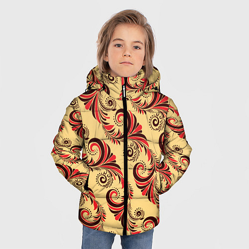 Зимняя куртка для мальчика Винтажный растительный орнамент / 3D-Черный – фото 3
