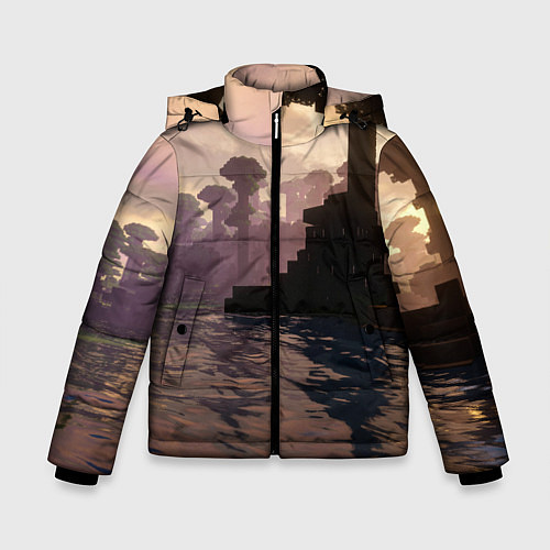 Зимняя куртка для мальчика Minecraft - река в лесу / 3D-Светло-серый – фото 1