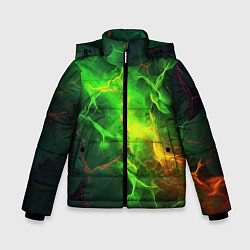 Куртка зимняя для мальчика Зеленое свечение молния, цвет: 3D-черный
