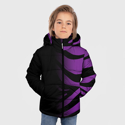 Зимняя куртка для мальчика Фиолетовый с черными полосками зебры / 3D-Черный – фото 3