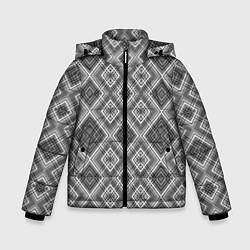 Куртка зимняя для мальчика Геометрический узор черно белые ромбы, цвет: 3D-светло-серый