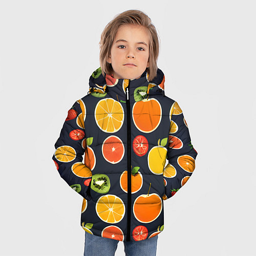Зимняя куртка для мальчика Фрукты и ягоды / 3D-Черный – фото 3