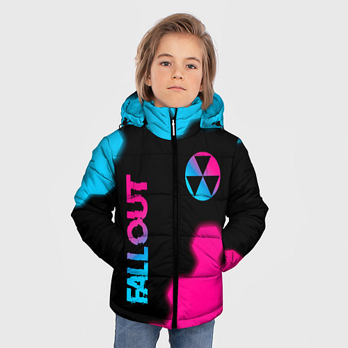 Зимняя куртка для мальчика Fallout - neon gradient: надпись, символ / 3D-Черный – фото 3