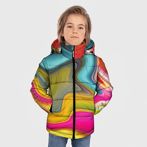 Зимняя куртка для мальчика Волны цвета / 3D-Черный – фото 3
