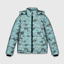 Зимняя куртка для мальчика Японский дракон на волнах паттерн