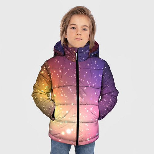 Зимняя куртка для мальчика Желто фиолетовое свечение и звезды / 3D-Черный – фото 3
