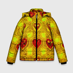 Куртка зимняя для мальчика Узор рубиновые сердца, цвет: 3D-красный