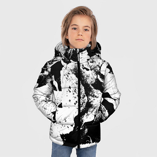 Зимняя куртка для мальчика Листья черно-белое / 3D-Черный – фото 3