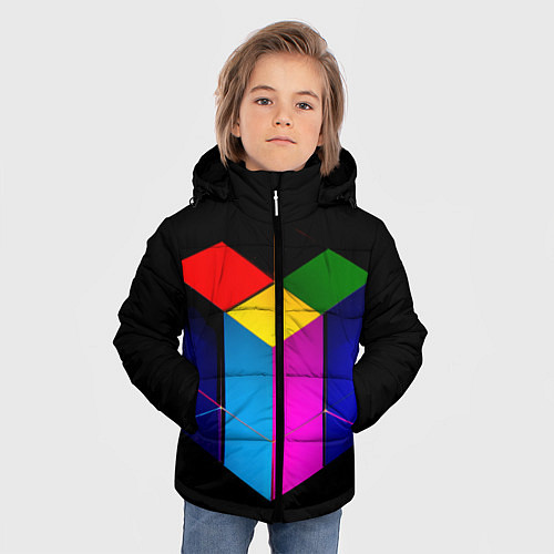 Зимняя куртка для мальчика Многосторонний цветной куб / 3D-Красный – фото 3