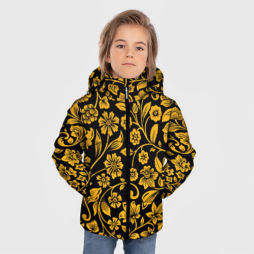 Зимняя куртка для мальчика Золотая хохлома / 3D-Черный – фото 3