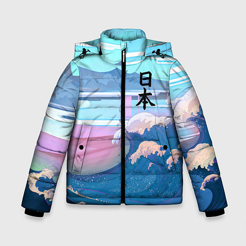 Зимняя куртка для мальчика Japan - landscape - waves / 3D-Светло-серый – фото 1