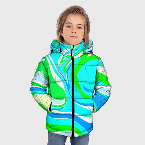 Зимняя куртка для мальчика Абстракция сине-зеленая / 3D-Черный – фото 3