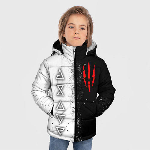 Зимняя куртка для мальчика Ведьмак - знаки / 3D-Черный – фото 3