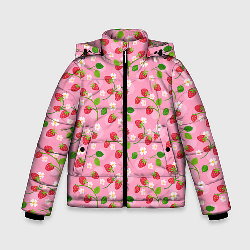Зимняя куртка для мальчика Паттерн земляника и цветы / 3D-Светло-серый – фото 1