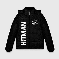 Куртка зимняя для мальчика Hitman glitch на темном фоне: надпись, символ, цвет: 3D-черный