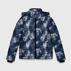 Куртка зимняя для мальчика Листья пальм в стиле индиго, цвет: 3D-черный