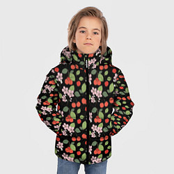 Куртка зимняя для мальчика Паттерн цветы и вишня, цвет: 3D-красный — фото 2