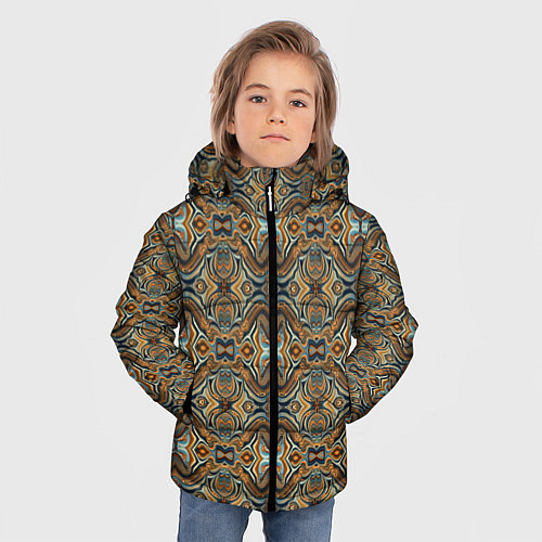 Зимняя куртка для мальчика Коричневые разводы масляной краски / 3D-Черный – фото 3