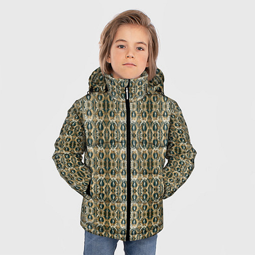 Зимняя куртка для мальчика Золотистые симметричные узоры / 3D-Черный – фото 3