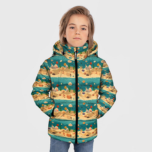 Зимняя куртка для мальчика Пляж море и ракушки / 3D-Светло-серый – фото 3