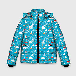 Куртка зимняя для мальчика Кораблики и облака, цвет: 3D-красный