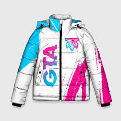 Куртка зимняя для мальчика GTA neon gradient style: надпись, символ, цвет: 3D-черный