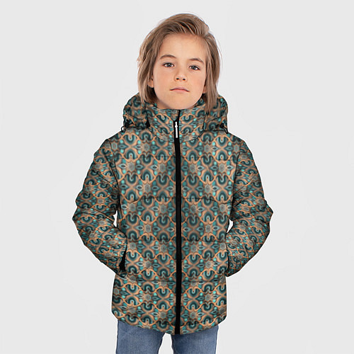Зимняя куртка для мальчика Зелено-золотые ромбы / 3D-Черный – фото 3