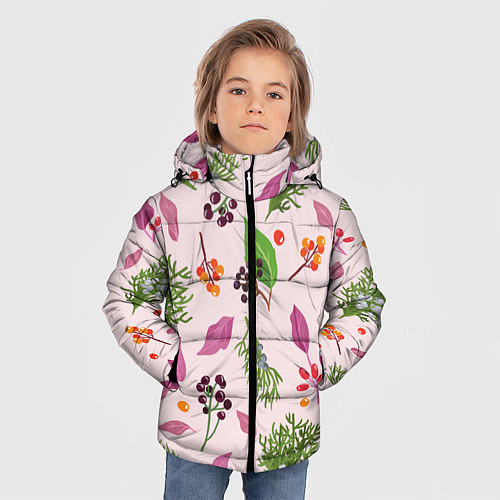 Зимняя куртка для мальчика Ягодки и листочки / 3D-Черный – фото 3