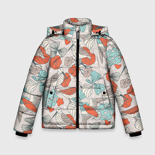 Зимняя куртка для мальчика Птички и маки / 3D-Светло-серый – фото 1