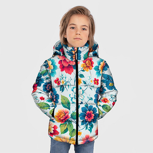 Зимняя куртка для мальчика Цветочный узор красивый / 3D-Черный – фото 3