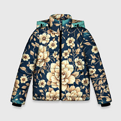 Куртка зимняя для мальчика Золотые цветы узор, цвет: 3D-черный