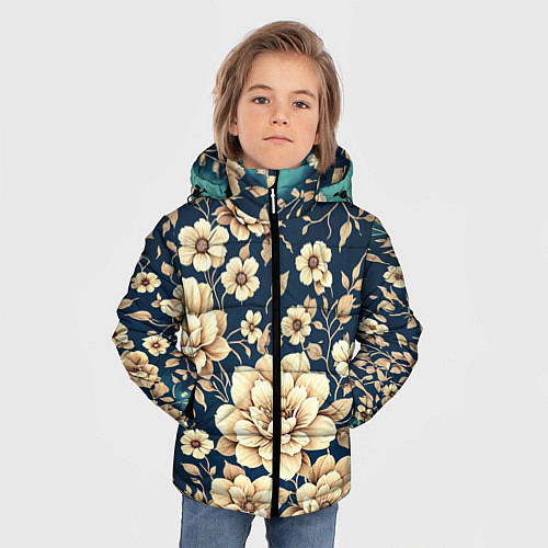 Зимняя куртка для мальчика Золотые цветы узор / 3D-Черный – фото 3