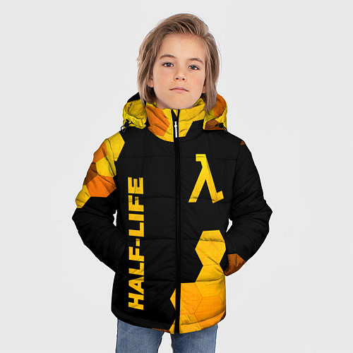 Зимняя куртка для мальчика Half-Life - gold gradient: надпись, символ / 3D-Черный – фото 3