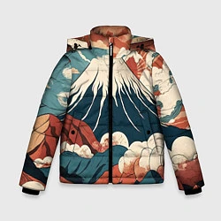 Куртка зимняя для мальчика Ретро Фудзияма, цвет: 3D-светло-серый