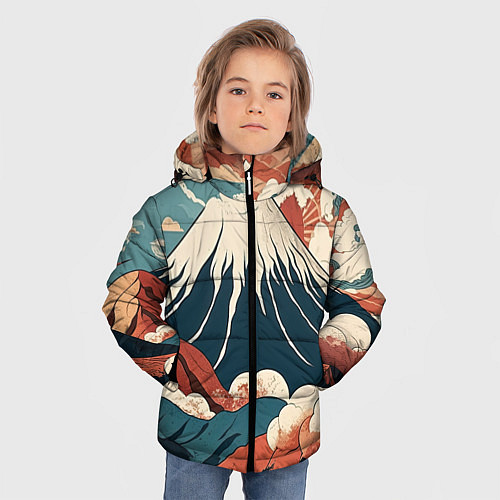 Зимняя куртка для мальчика Ретро Фудзияма / 3D-Черный – фото 3