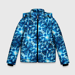 Куртка зимняя для мальчика Светящиеся голубые цветы, цвет: 3D-черный