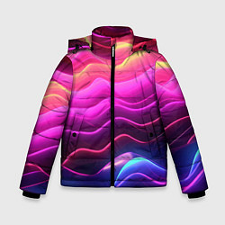 Куртка зимняя для мальчика Розовые и фиолетовые неоновые волны, цвет: 3D-черный