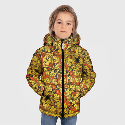 Зимняя куртка для мальчика Красно-желтые цветочки / 3D-Черный – фото 3