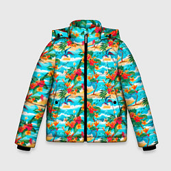 Куртка зимняя для мальчика Гавайский стиль море и цветы, цвет: 3D-красный