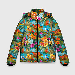 Куртка зимняя для мальчика Яркие разные цветочки, цвет: 3D-красный