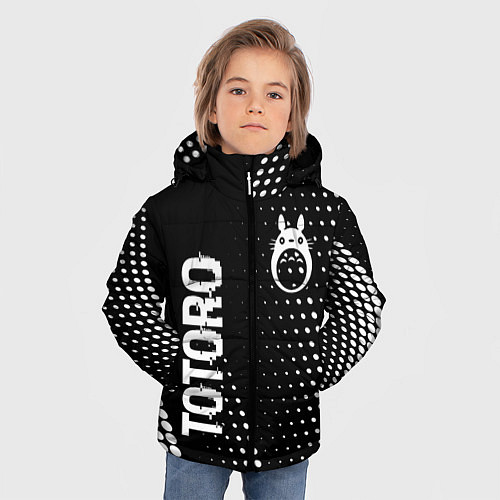 Зимняя куртка для мальчика Totoro glitch на темном фоне: надпись, символ / 3D-Черный – фото 3
